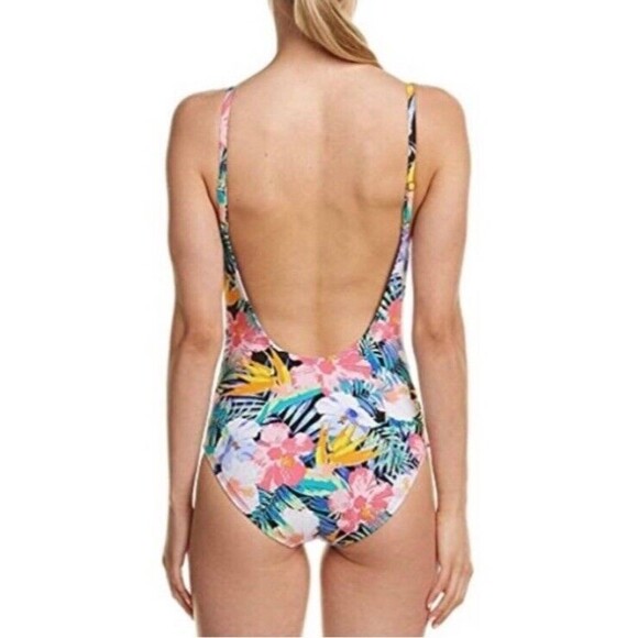 LA BLANCA Floral One Piece Swimsuit Tropical Flower Sheer boho - Picture 3 of 6